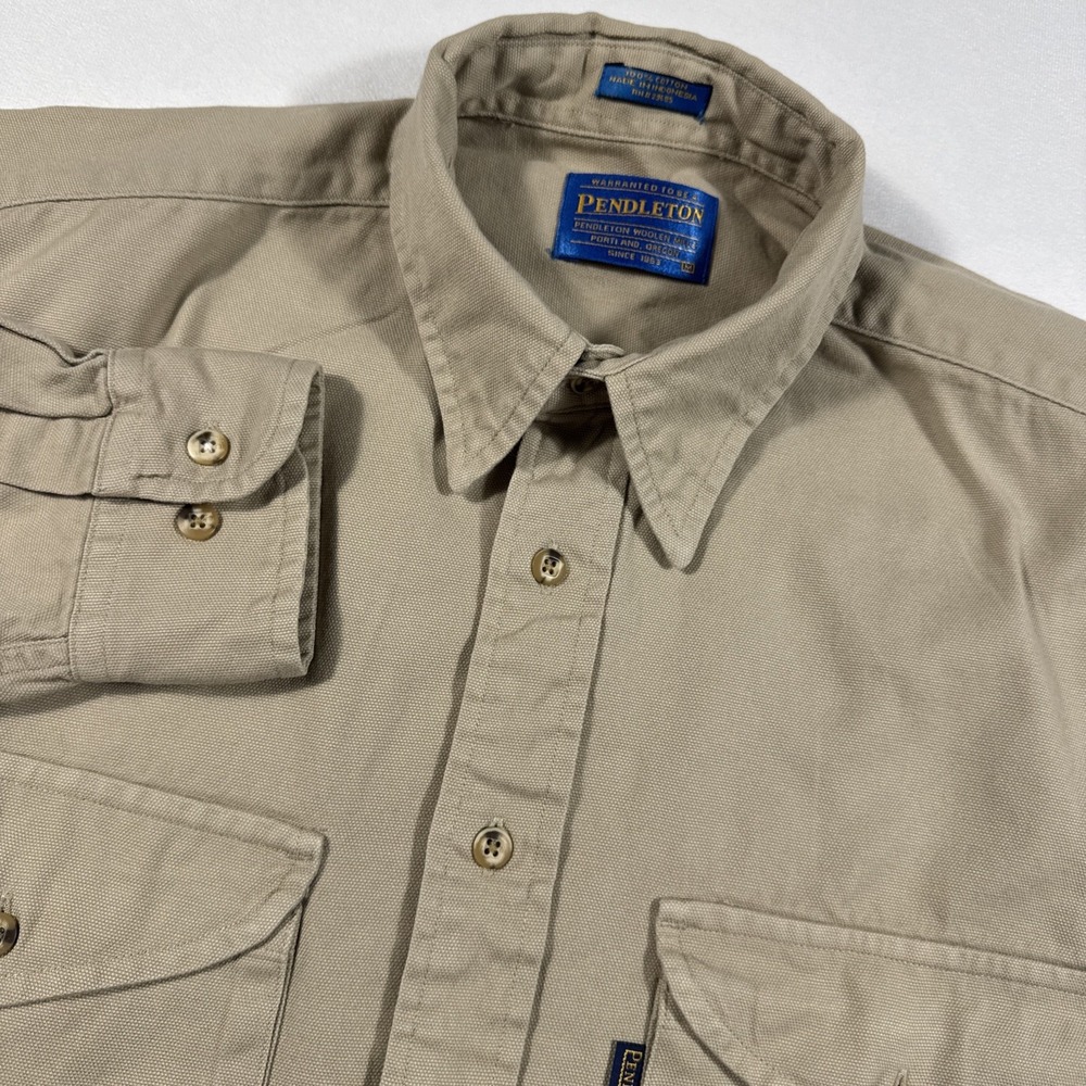 Pendleton Shirt Mens M Khaki Tan Safari Hunting Outdoors LS Button Up 2 Pockets